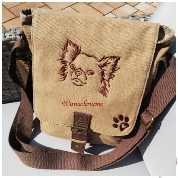Canvas Tasche mit Hund, Pfoten und Namen bestickt